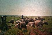 Cornelis Van Leemputten Landschap met herder en kudde schapen oil painting reproduction